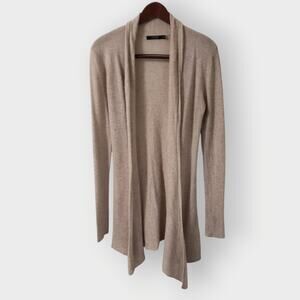 Lusso Cashmere Womens Open Front Cardigan Sweater Oatmeal Sz Small *FLAW*